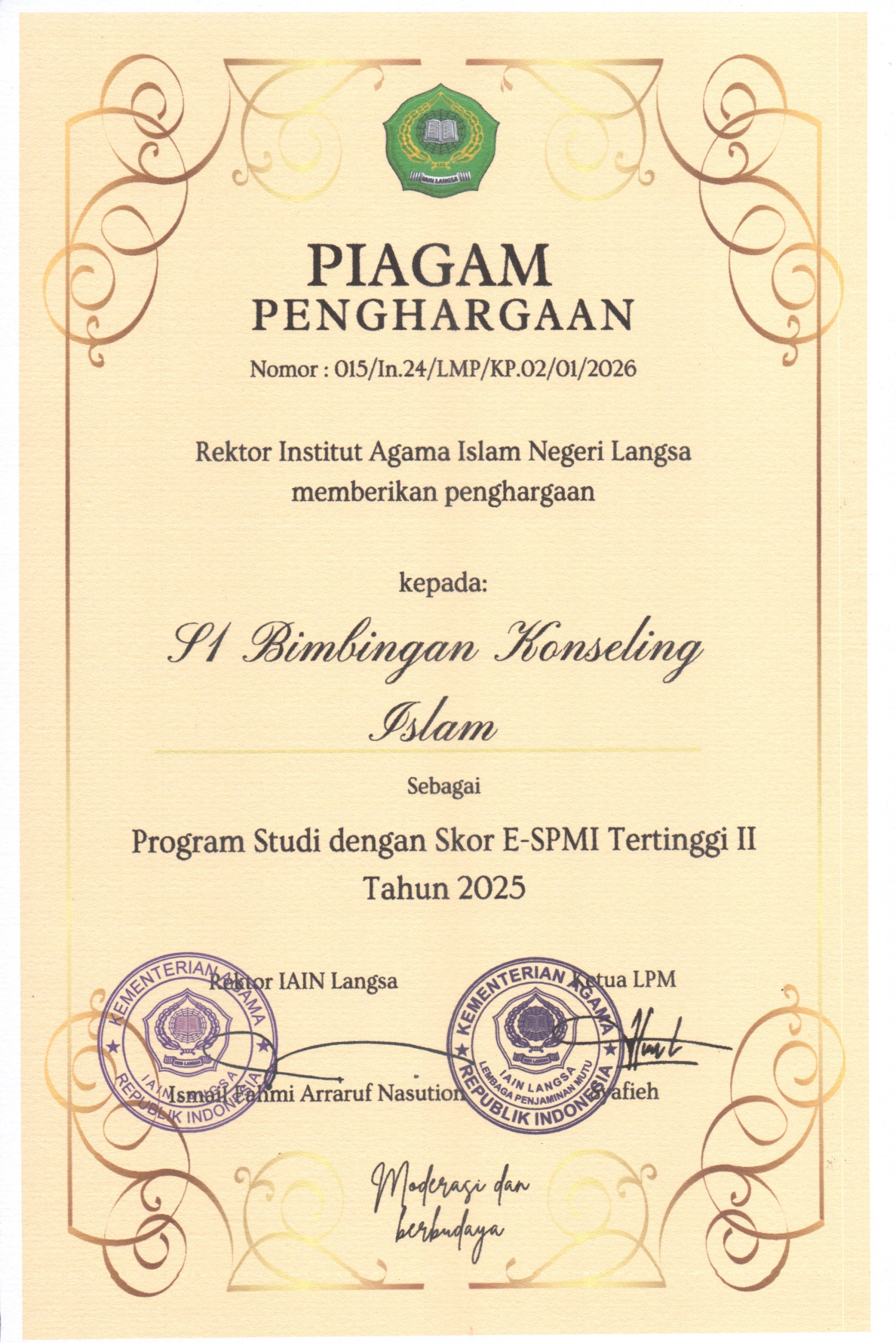 Prodi Bimbingan dan Konseling Islam Raih Skor E-SPMI Tertinggi II Tahun 2025